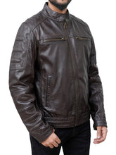 Lade das Bild in den Galerie-Viewer, Cafe Racer Vintage Brown Leather Biker Jacket For Men