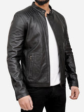 Lade das Bild in den Galerie-Viewer, Motorcycle Black Genuine Leather Jacket For Men