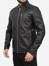 Load image into Gallery viewer, Black Cafe Racer Leather Jacket for Men