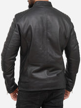 Load image into Gallery viewer, Men Quilted Black Cafe Racer Leather Jacket 
