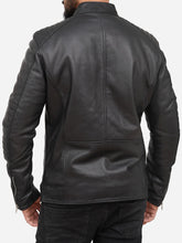 Load image into Gallery viewer, Men Quilted Black Cafe Racer Leather Jacket