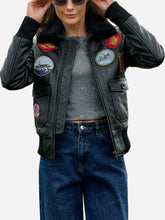 Load image into Gallery viewer, Women Black Leather Aviator Jacket