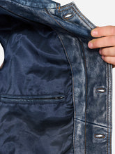 Load image into Gallery viewer, Men Trucker Style Distressed Blue Leather Jacket