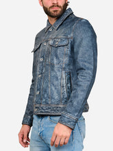 Load image into Gallery viewer, Trucker Blue Leather Jacket For Men