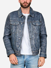 Load image into Gallery viewer, Hudson Trucker Blue Leather Jacket
