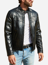 Load image into Gallery viewer, Black Classic Motorcycle Leather Jacket For Men