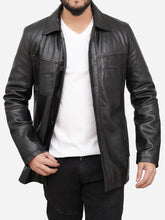 Load image into Gallery viewer, Mens Black Leather Trucker Jacket For Men