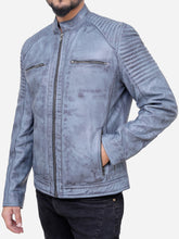 Load image into Gallery viewer, Men Classic Grey Leather Biker Jacket
