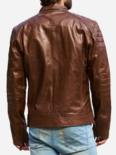 Load image into Gallery viewer, Vintage Style Men Brown Leather Biker Jacket