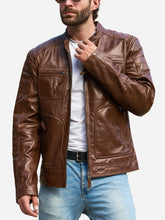 Load image into Gallery viewer, Distressed Brown Leather Motorcycle Jacket For Men
