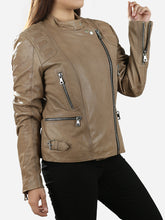Load image into Gallery viewer, Beige Leather Biker Jacket For Women
