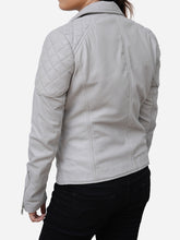 Load image into Gallery viewer, Fitted Style Quilted Grey Leather Biker Jacket For Women