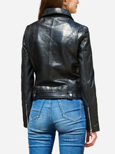 Load image into Gallery viewer, Amelia Black Sheepskin Motorcycle Leather Jacket