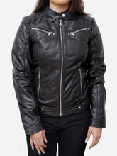 Load image into Gallery viewer, Sofia Real Sheepskin Classic Black Leather Jacket