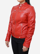 Lade das Bild in den Galerie-Viewer, Women Cafe Racer Red Vintage Leather Motorcycle Jacket