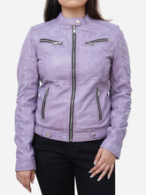 Load image into Gallery viewer, Purple Leather Biker Jacket