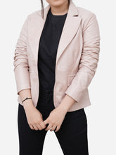 Load image into Gallery viewer, Women Genuine Leather Slim Fit Light Pink Blazer