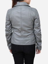 Load image into Gallery viewer, Women Stylish Motorcycle Real Sheepskin Grey Leather Jacket