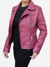 Load image into Gallery viewer, Casual Slim Fit Real Leather Pink Biker Leather Jacket For Women