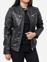 Load image into Gallery viewer, Real Sheepskin Classic Black Leather Jacket For Women
