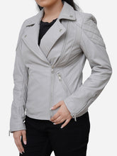 Load image into Gallery viewer, Quilted Grey Leather Jacket For Women