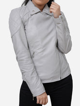 Load image into Gallery viewer, Classic Quilted Grey Leather Biker Jacket For Women