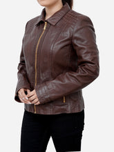 Load image into Gallery viewer, Fitted Style Casual Vintage Brown Leather Jacket Women