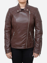 Load image into Gallery viewer, Hailey Stylish Quilted Brown Biker Leather Jacket