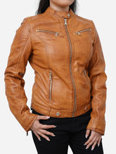 Load image into Gallery viewer, Distressed Brown Leather Biker Jacket