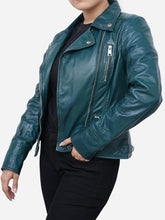 Load image into Gallery viewer, Gabriella Vintage Green Leather Biker Jacket