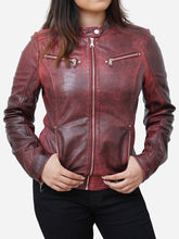 Load image into Gallery viewer, Maroon Leather Biker Jacket
