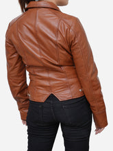Load image into Gallery viewer, Distressed Brown Leather Racer Jacket For Women