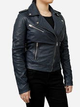 Load image into Gallery viewer, Women Biker blue motorcycle jacket
