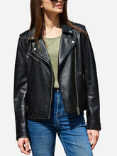 Load image into Gallery viewer, Melinda Genuine Black Leather Biker Jacket