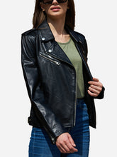 Load image into Gallery viewer, Melinda Black Leather Biker Jacket