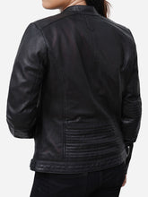 Load image into Gallery viewer, Vintage Black Cafe Racer Leather Jacket For Women