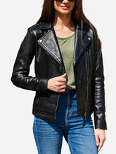 Load image into Gallery viewer, Alexandra Fitted Black Leather Motorcycle Jacket
