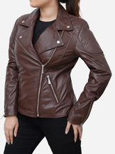 Load image into Gallery viewer, Women Vintage Brown Genuine Biker Leather Jacket