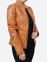 Load image into Gallery viewer, Distressed Brown Leather Biker Jacket For Women