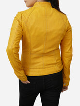Load image into Gallery viewer, Women Yellow Motorcycle Leather Jacket