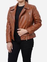 Load image into Gallery viewer, Women Brown Biker Genuine Leather Jacket