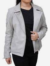 Load image into Gallery viewer, Stella Quilted Grey Leather Biker Jacket