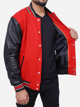 Lade das Bild in den Galerie-Viewer, Izael Wool Blended Red and Black Letterman Varsity Jacket