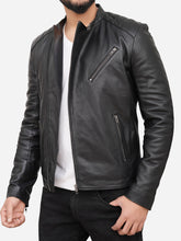 Lade das Bild in den Galerie-Viewer, Black Leather Motorcycle Jacket For Men