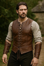 Load image into Gallery viewer, Men's Medieval Leather Vest – Vintage Brown Renaissance Costume