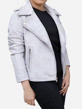 Load image into Gallery viewer, White Real Leather Asymmetric Motorcycle Jacket for Women