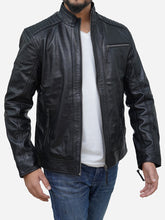 Load image into Gallery viewer, Men's Classic Slim Fit Black Café Racer Leather Jacket - Peter Sign