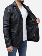 Lade das Bild in den Galerie-Viewer, Men Two Button Casual Black Genuine Leather Blazer Coat - Peter Sign