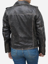 Lade das Bild in den Galerie-Viewer, Distressed Black Asymmetric Leather Biker Jacket for Women