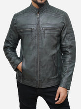 Load image into Gallery viewer, Grey Lambskin Leather Motorcycle Jacket for Men